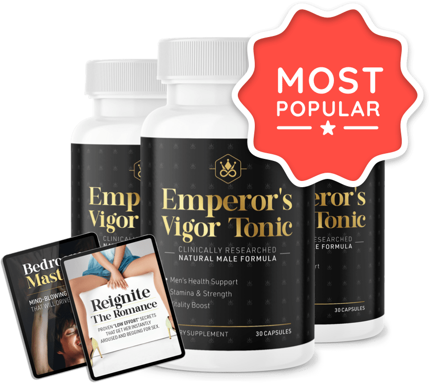 Emperor's Vigor Tonic three bottles with bonus and banner
